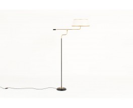 Floor lamp in black metal and brass with paper lamphade 1950