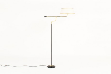 Floor lamp in black metal and brass with paper lamphade 1950