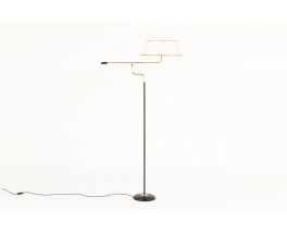 Floor lamp in black metal and brass with paper lamphade 1950