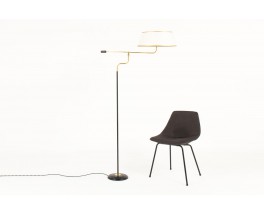 Floor lamp in black metal and brass with paper lamphade 1950