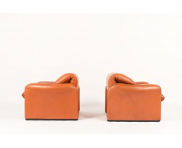 Vico Magistretti armchairs model Maralunga brown leather edition cassina 1970 set of 2