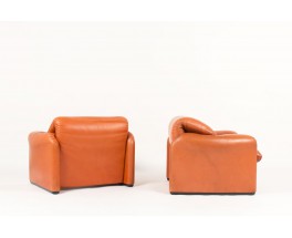 Vico Magistretti armchairs model Maralunga brown leather edition cassina 1970 set of 2