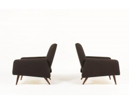 Armchairs in brown linen and tinted ash 1950 set of 2