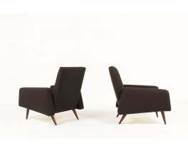 Armchairs in brown linen and tinted ash 1950 set of 2