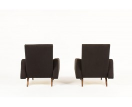 Armchairs in brown linen and tinted ash 1950 set of 2