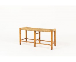 2 seat bench solid pine and natural straw 1950