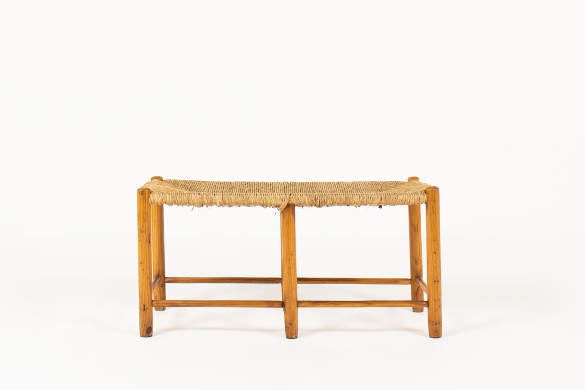2 seat bench solid pine and natural straw 1950