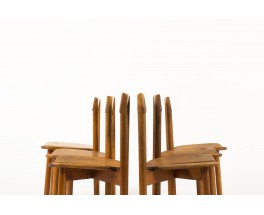 Chaises Pierre Gautier Delaye en pin modèle Grain de Café 1960 set de 6