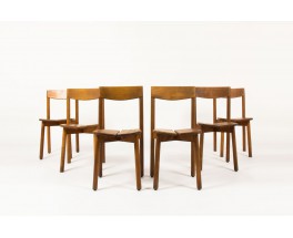 Chaises Pierre Gautier Delaye en pin modèle Grain de Café 1960 set de 6