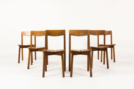 Pierre Gauthier Delaye chairs in pine model Grain de Café 1960 set of 6