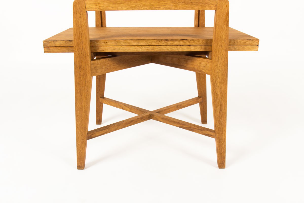 Convertible console table in solid oak reconstruction design 1950
