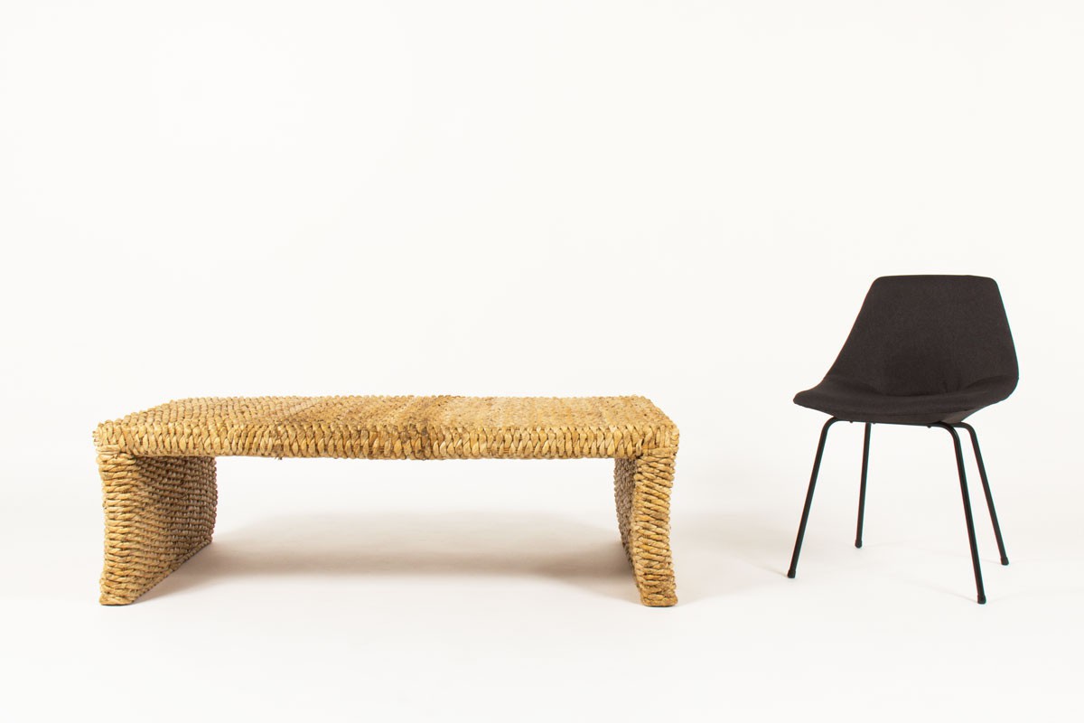 Rectangulaire coffee table in large natural rope 1950