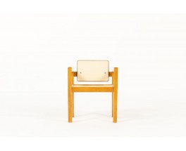 Chaise André Sornay modèle enfant en acajou blond et isorel beige 1960