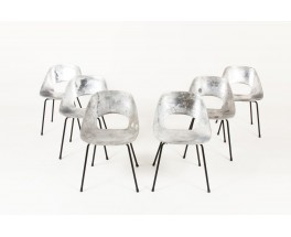 Chaises Pierre Guariche modèle Tulipe en aluminium édition Steiner 1950 set de 6