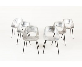Pierre Guariche chairs model Tulip in aluminum edition Steiner 1950 set of 6
