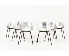 Pierre Guariche chairs model Tulip in aluminum edition Steiner 1950 set of 6