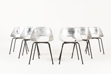 Pierre Guariche chairs model Tulip in aluminum edition Steiner 1950 set of 6