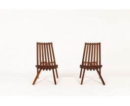 Stackable armchairs in mahogany scandinavian design 1970 set of 2