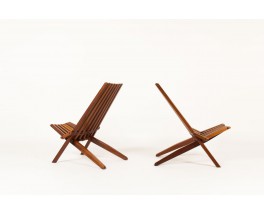 Fauteuils pliants en acajou design scandinave 1970 set de 2