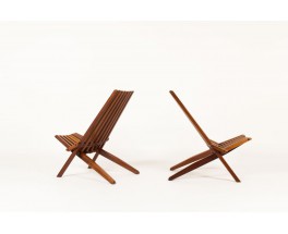 Stackable armchairs in mahogany scandinavian design 1970 set of 2