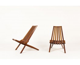 Fauteuils pliants en acajou design scandinave 1970 set de 2