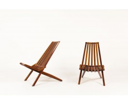 Stackable armchairs in mahogany scandinavian design 1970 set of 2