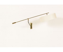 Wall lamp with counterweight in black metal brass and beige paper lampshade 1950