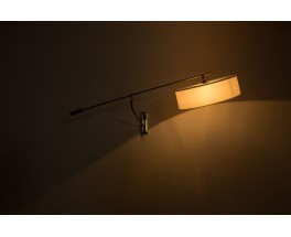 Wall lamp with counterweight in black metal brass and beige paper lampshade 1950