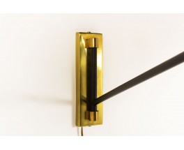 Wall lamp with counterweight in black metal brass and beige paper lampshade 1950