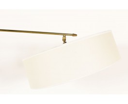 Wall lamp with counterweight in black metal brass and beige paper lampshade 1950