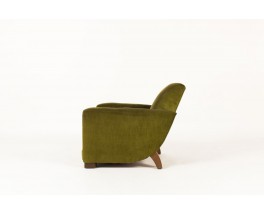 Club armchair green velvet fabric and wood design Art deco 1930
