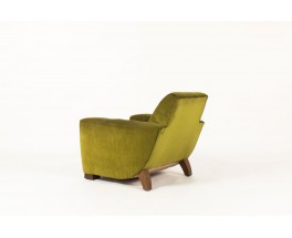 Fauteuil club velours vert et pieds bois design Art déco 1930