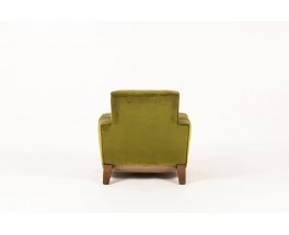 Fauteuil club velours vert et pieds bois design Art déco 1930