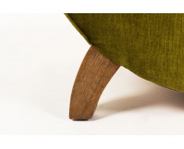 Club armchair green velvet fabric and wood design Art deco 1930