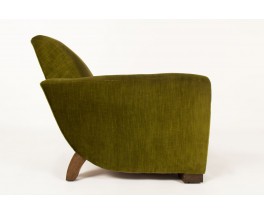 Fauteuil club velours vert et pieds bois design Art déco 1930