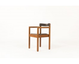 André Sornay office armchair in mahogany and brown leatherette 1960