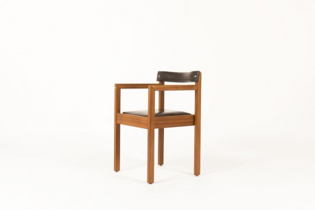 André Sornay office armchair in mahogany and brown leatherette 1960