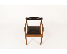 André Sornay office armchair in mahogany and brown leatherette 1960