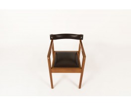 Fauteuil de bureau André Sornay en acajou et skai marron 1960