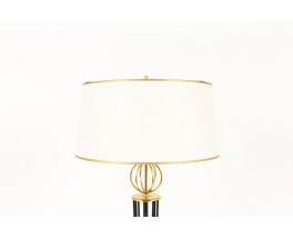 Floor lamp in brass black metal and beige paper lampshade 1950