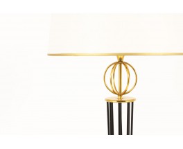 Floor lamp in brass black metal and beige paper lampshade 1950