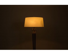 Floor lamp in brass black metal and beige paper lampshade 1950