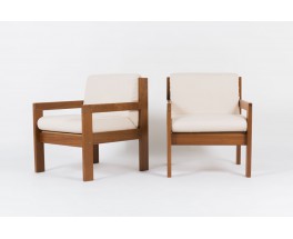 Andre Sornay armchairs in mahogany with beige fabric 1950 set of 2