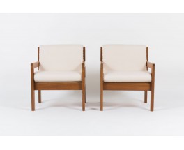 Fauteuils André Sornay en acajou et tissu beige 1950 set de 2