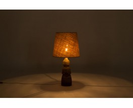 Lamp in beige and brown ceramic with burlap lampshade 1950