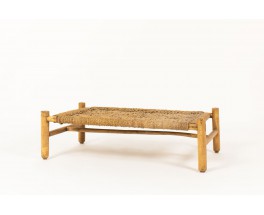 Adrien Audoux and Frida Minet coffee table in straw and natural wood edition Vibo 1950