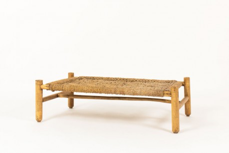 Table basse Adrien Audoux et Frida Minet en paille tressée et bois naturel édition Vibo 1950