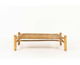 Adrien Audoux and Frida Minet coffee table in straw and natural wood edition Vibo 1950