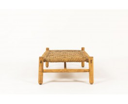 Adrien Audoux and Frida Minet coffee table in straw and natural wood edition Vibo 1950