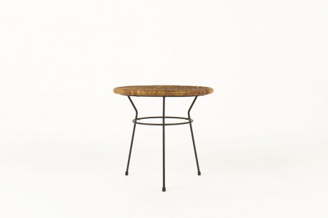 Table basse Roberto Mango en métal noir et osier tressé 1950